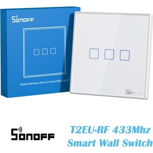 SONOFF T2EU-RF 86 Type 433Mhz Wireless RF Remote Stick-on Smart Wall Switch 2-way Control 1-3Gang for 4CHPROR3 SlampherR2 TX