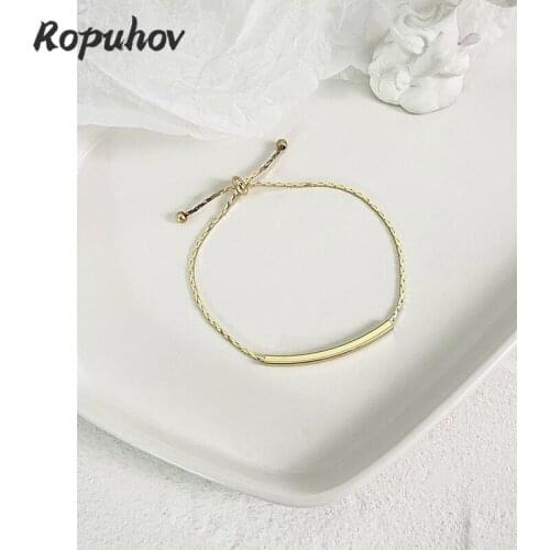 ROPUHOV 2021 New Korean ZA Trendy Metal Texture Personalized Square Tube Girlfriends Bracelet Adjustable Tail Ball Bracelet