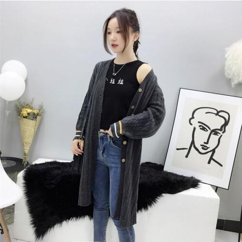 2019 Spring Autumn New Solid Color Stitching Sweater Cardigans Women Loose Long Section Wild Sweater Slim Fashion Jacket AA123