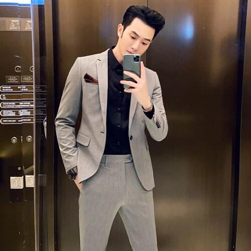 Jacket + Pant Two-piece Suits Blazers Coat Trousers One Button New Spring Men Business Slim Suit Sets Wedding Dress