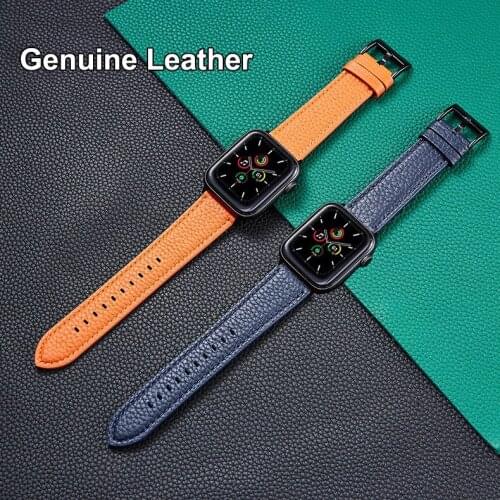 6 Color Genuine Leather Strap for Apple iWatch Series 6 SE 5 4 3 2 Watch Band 44mm 40mm 38mm 42mm Pin Buckle Watchbands Bracelet