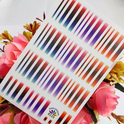 Colorful Gradient Line Stripe 3D Stickers for Manicure Nail Decoraciones Art Sticker Self Adhesive Design Sliders foil on Nails