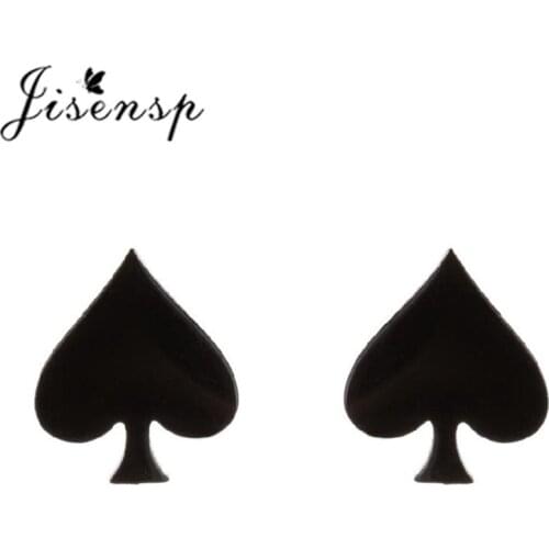 Jisensp Black Color Stainless Steel Earrings Poker Peach Heart Stud Earrings for Women Men Minimalist Jewelry Party Gift