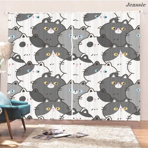 Cartoon Animal Print Window Curtain Cat Dinosaur Giraffe Curtains 3D Printing 2 Panels Blackout Curtain For Bedroom Living Room