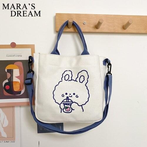 Maras Dream Casual Tote Bag Women Cartoon Rabbit Bear Canvas Bag For Women Shoulder Bag Ladies Hand Bags Crossbody Bag Women