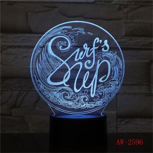 7 Color Changing LED 3D Humongous Wave Modelling Table Lamp Kids Touch USB Surfing NightLight Sleep Lamparas Lighting AW-2596