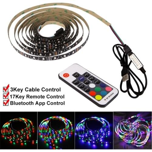 USB LED Strip Light RGB Color Bluetooth App Remote Control Lamp Tape Ribbon Flexible Lights Desk Screen TV Background Lightings