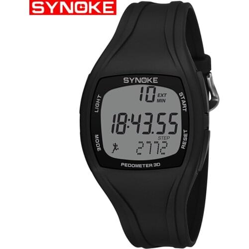 SYNOKE Digital Pedometer Watch Men Silicone Strap Led Electronic Display Luminous Multifunction Wristwatch Military Reloj Hombre