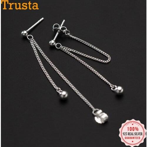 TrustDavis Real 925 Sterling Silver Fashion Sweet Bead Chain Charm Stud Earring For Women Wedding Valentines Day Jewelry DB304