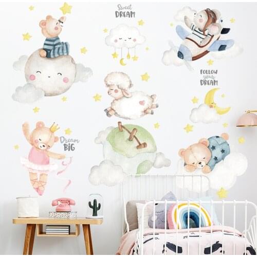 Sweet Dream Wall Stickers for Kids Baby rooms Decor Cartoon Hand Painted Animals Vinyl Decals Home Decor Removable Wallpapers