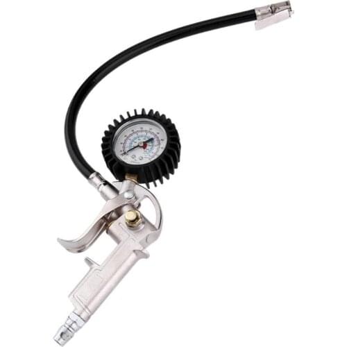 VODOOL 0-220psi Lock On Chuck Flexible Hose Car Tire Inflator Gauge Auto Tire Air Pressure Tester Pistol Tire Repair Tools