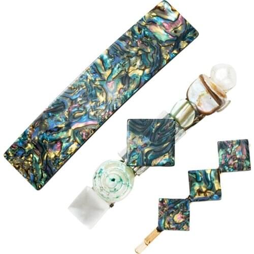 Korea 3 Pcs Vintage Acetic Acid Hair Pins Geometric Square Shell Hair Clips Hair Accessories for Women Party Jewelry Barrettes
