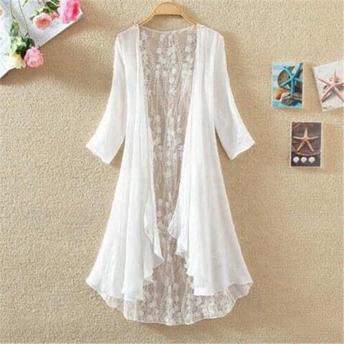 2021 New Womens Chiffon Shirt Hollow Loose Sunscreen Air-Conditioning Thin Coat Cardigan Fashion Mid-Length Shawl Tops zh1358
