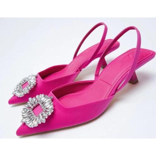 ZAR 2021 Summer New Pink Fashion Pointed Toe Sandals Sexy Rhinestone Outer Wear Party Wedding Sandals Women Chaussure Femme Hot