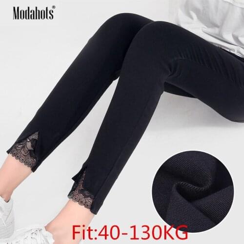 High Quality Women Leggings Plus Size 6XL Big Sizes Large Slim Lace Patchwork Legging Pants Push Up Black Casual Leggins