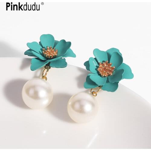Pinkdudu Korean Ins 7 Colors Flower Womens Painting Earrings Pearl Alloy Stud Earrings Elegant Fashion Jewelry OG071