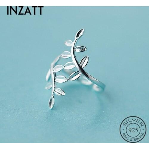 INZATT Trendy 925 Sterling Silver Minimalist Leaves Adjustable Ring Fine Jewelry For Women Cute Party Accessories