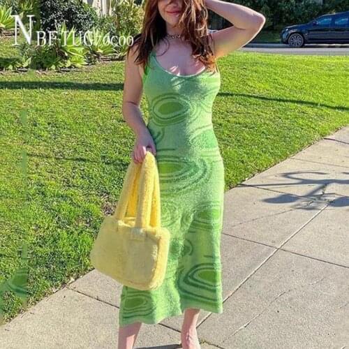 2021 Swirl Knitting Pattern Women Dress Spaghetti Strap Hollow Design Fashion Female Dresses