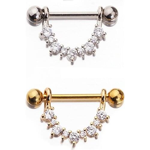 1Pc Stainless Steel Inlaid Zircon Breast Ring Breast Nipple Piercing Jewelry Nipple Bar Ring Barbell Nipple Pircing Sexy Women