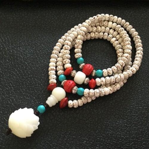 108 Natural White Bodhi Beads Bracelet Tibetan Buddhist Meditation Bracelet Necklace For Men Women Lotus Bangles Yoga Jewelry