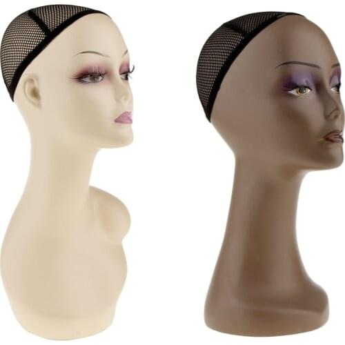 2x Beauty Female Mannequin Manikin Head with Bust Hair Wigs Jewelry Glasses Scarf Display Headband Stand Model