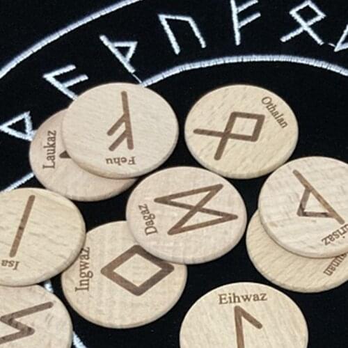 25Pcs/set Wooden Runes Stone Runas Piedra for Divination Natural Carved Reiki Healing Therapy Engraved Energy Kit