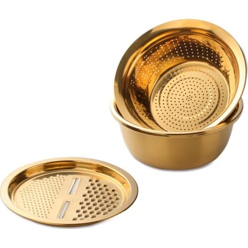 3PC/Set Stainless Steel Vegetable Slicer Potato Peeler Carrot Grater Strainer Round Kitchen Rice Washing Basin Household Utensil