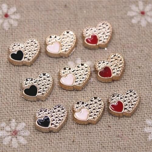 50pcs 10x12mm black/white/red flat back Heart button cute Home Garden Crafts Cabochon Scrapbooking Clothing accessories