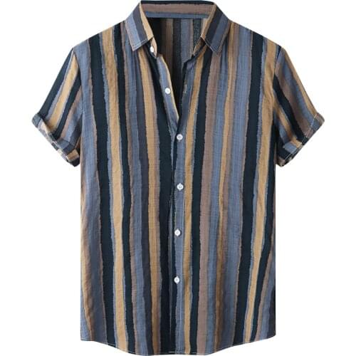58# Summer Casual Loose Shirts Male Camisa Plus Size Mens Hawaiian Beach Shirts Short Sleeve Stripe Printed Blouse Camisa