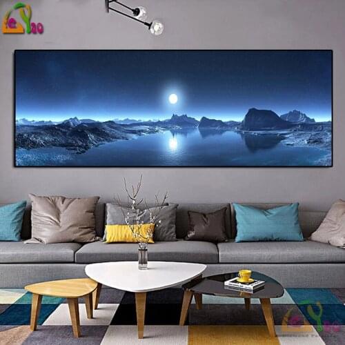 Full Square Round Drill 5D DIY Diamond Painting Modern Living Room Moon Mountain Scenery Diamond Embroidery Cross Stitch