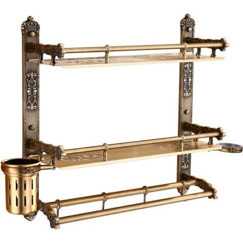 Free Punch European Style Towel Rack Antique Bathroom Toilet Multi-function Double Rack Wall Hanging Bathroom Accessories