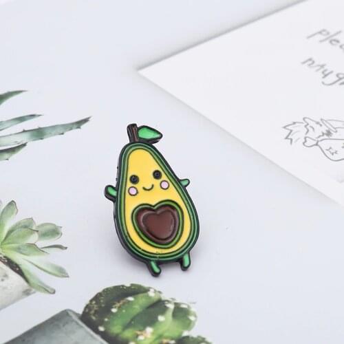 Cute Cartoon Avocado Pins Yellow face Love heart core Lapel enamel Brooches for women Fruit plant Jewelry Party Gift Pins Badges