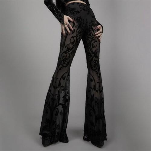 DAILOU Gothic Y2k Woman Pants Lace Stretch Sexy Flared Wide-leg Pants Female High Waisted Trousers Sexy Skinny Wide Leg Pants