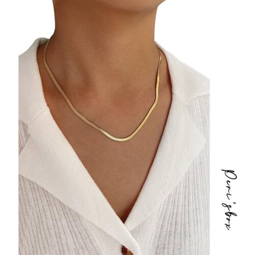 PerisBox 3mm Simple Herringbone Chain Choker Necklace Women Gold Color Titanium Steel Smooth Thin Flat Snake Chain Necklaces