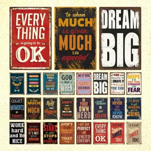 Dream Quotes Metal Sign Still Life Plaque Vintage Home Decor Decorative Metal Poster Wall Art Decor For Kids Room Reading Zone