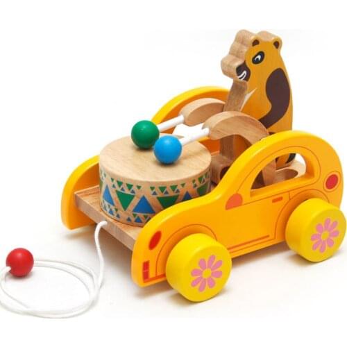 Baby Child Kid Cute Kawaii Cartoon Animal Wooden Pull Toys Car Truck Cub Bear Beats Drum Music Educational Toys Gifts Pegs Game