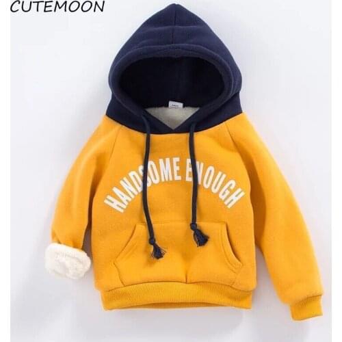 Childrens Hooded Sweater For Kids Letter Sweatshirt Baby Clothes Boys Girls Tops Toddle Clothing Warm Velvet Cartoon Coat