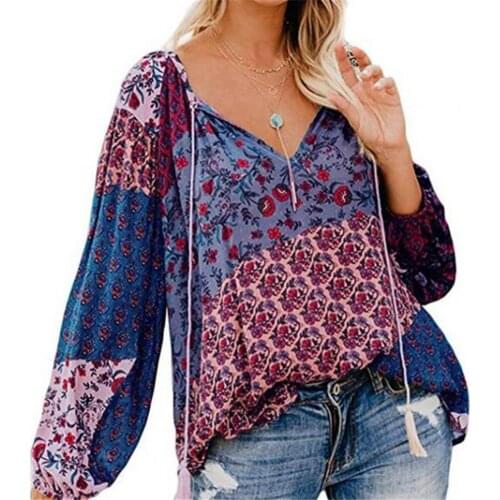 60% Dropshipping!!Top V Neck Good Workmanship Loose V Neck Floral Women Top for Daily Wear