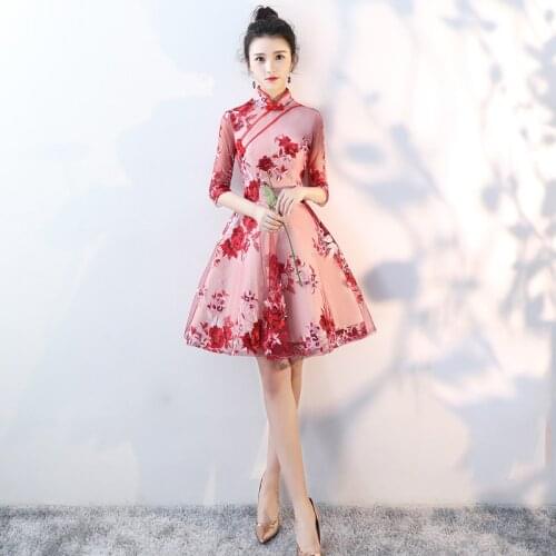 Sleeve Elegant Women Qipao Oversize 3XL Vestidso Sexy Bride Wedding Party Dress Gown