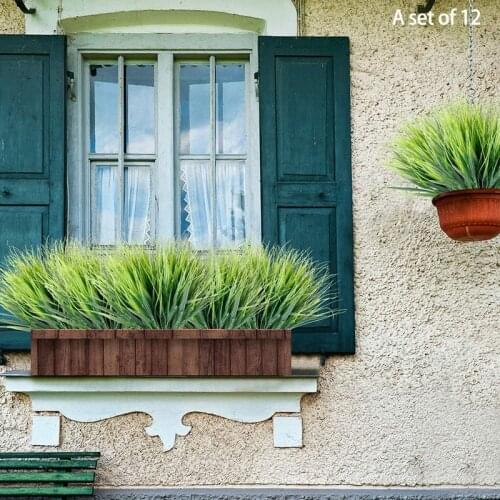 Artificial Grasses 12 Bundles Outdoor UV Resistant Fake Grass No Fade Faux Plastic Plants Garden Window Box Decorating