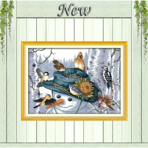 The snowman with the bird paintings counted printed on canvas DMC 14CT 11CT chinese Cross Stitch Needlework Sets Embroidery kits