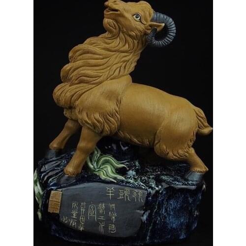 China Pottery Wucai Porcelain Art Decoration Leader Sheep Goat Statue Sculpture