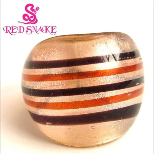 RED SNAKE Fashion Ring Handmade Champagne with Color lines drawing Murano Glass Rings
