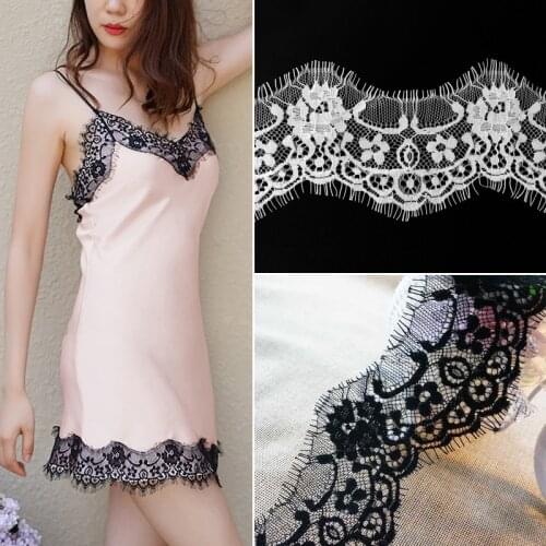 3meters eyelash lace ribbon Embroidery wedding curtains womens lace trims wide 7cmWhite/Black nylon crochet african lace fabric