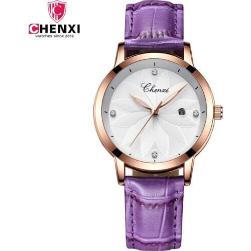 CHENXI Fashion Simple Ladies Quartz Watch High-end Waterproof All-match Ladies Leather Strap with Diamond Luxury Watch WA178