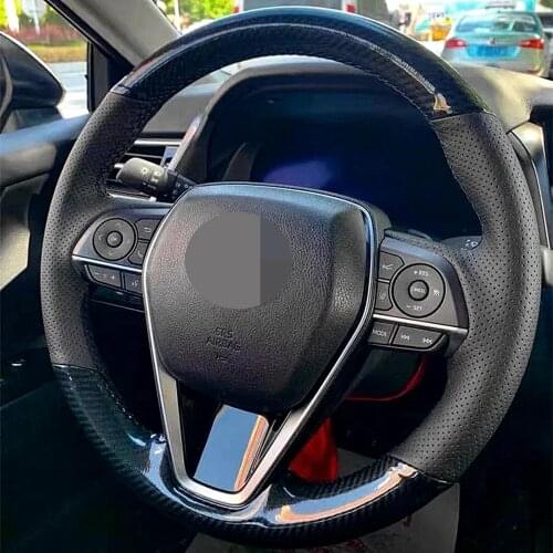Non-slip Car Steering Wheel Cover Black Carbon Fiber Leather For Toyota Camry 2018-2019 Avalon 2019 RAV4 2019 Corolla 2019-2020