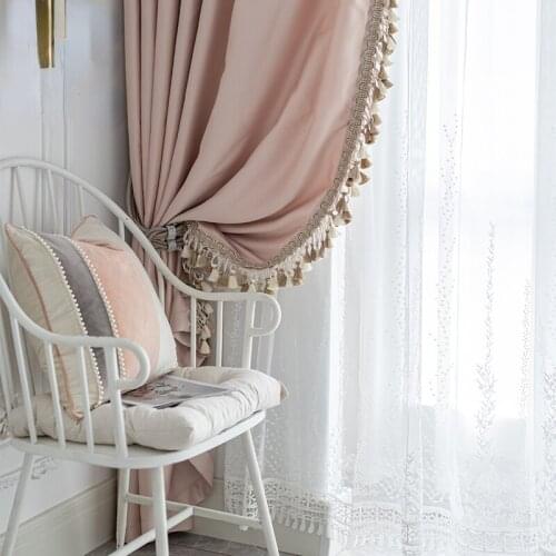 2021 New French Luxury Romantic Princess Style Pink Lace Stitching Curtains for Bedroom Living Room Balcony Custom Finished