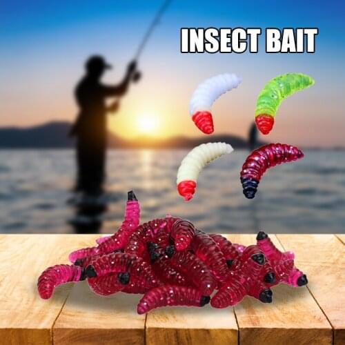 Newly 50 PCS Fake Maggot Grub Soft Lure Worms Baits for Bass Trout Salmon Frogs Gifts for Fisherman 2.4cm
