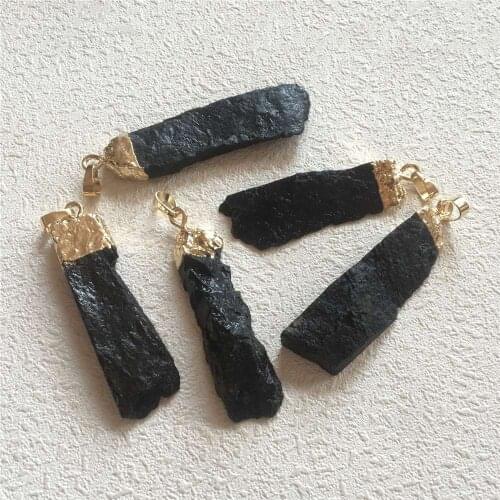 FUWO Wholesale Natural Black Tourmaline Pendants With Gold Cap Free Shape Positive Energy Healing Crystal Jewelry PD337
