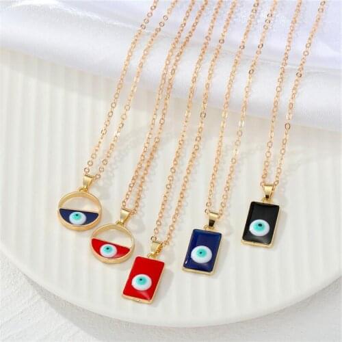 Vintage Bohemian Eye Necklaces Red Blue Black Geometric Enamel Evil Eyes Clavicle Chains Necklace For Women Jewelry Pendant